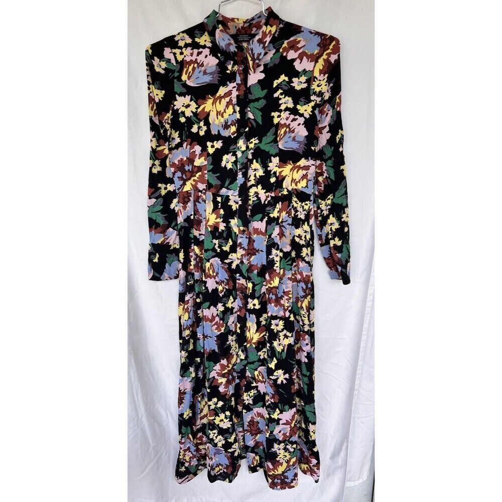 Paris Atelier & Other Stories Black Floral Print Flared Shirt MIDI Dress US 4